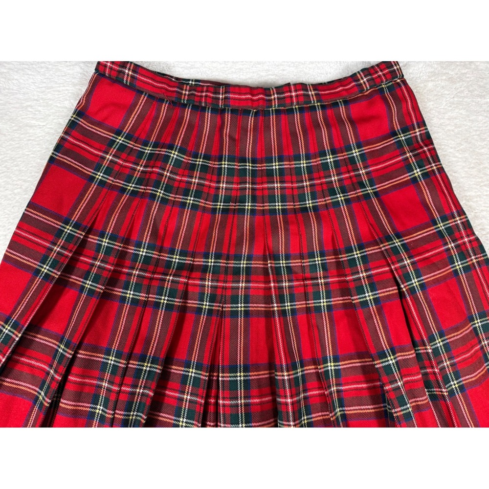 Pendleton Pleated Midi Skirt Womens 14 Red Plaid 100% Wool Vintage Preppy - Picture 4 of 8